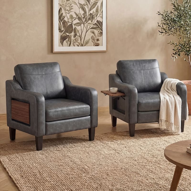 Modern Accent Chair with Wooden Armrest Comfortable Single Sofa Armchair for Living Room Bedroom Reading