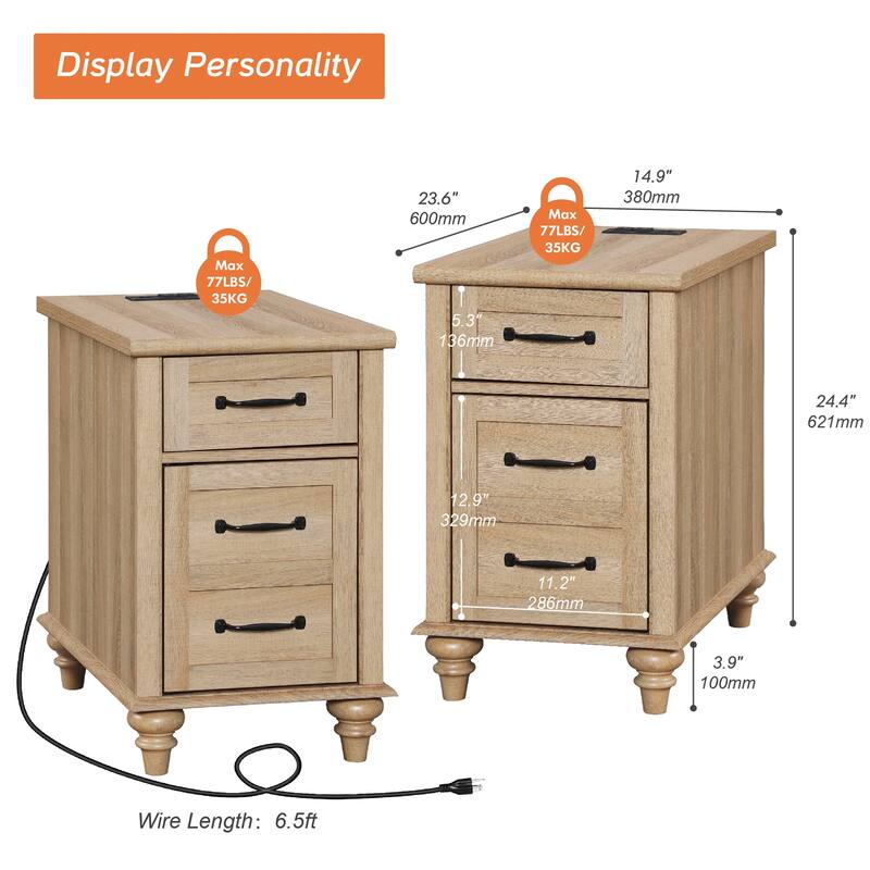 WAMPAT Modern End Table with Charging Station, Sofa Side Table with Storage