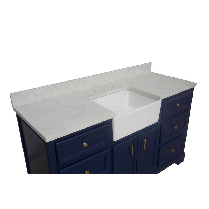 KitchenBathCollection Zelda 60" Single Farmhouse Bathroom Vanity with Engineered Carrara Top