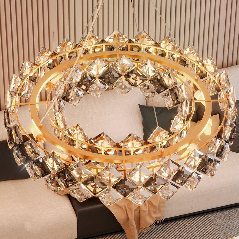 Gold Round Semi Flush Mount Crystal Chandelier