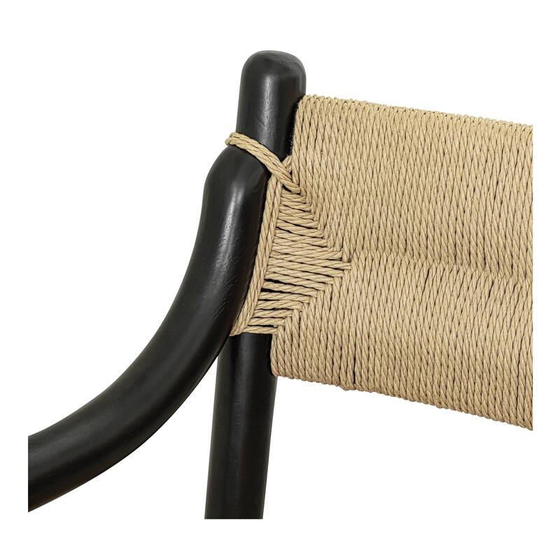 NADAAL STUDIOS Theren Dining Chair, Woven Paper Rope, Curved Arms, Solid Rubber Wood Frame, Black