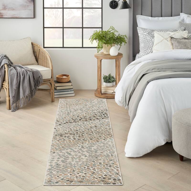 Nourison Marmara Contemporary Mosaic Abstract Area Rug - 2' 2" x 7' 6" - Ivory Teal Grey - Runner