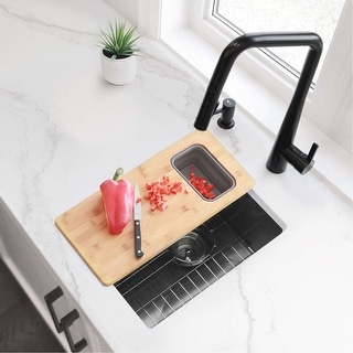 STYLISH 16 inch Graphite Black Stainless Steel 16G Undermount Bar Sink - 16" x 18" x 10"