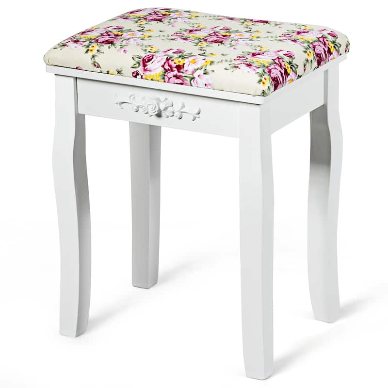 Costway Vanity Wood Dressing Stool Padded Chair Makeup Cushion White