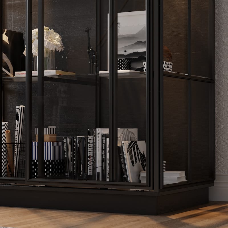 Modern Glass Curio Display Cabinet 4 Tier Display Case With lights & Doors