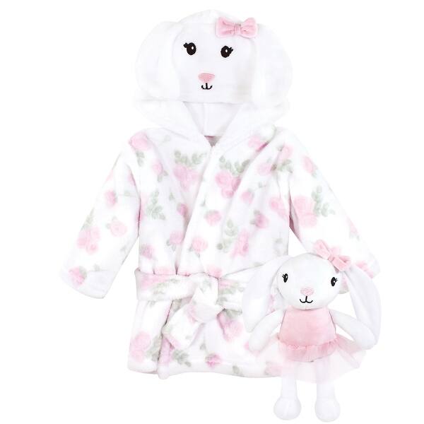 slide 1 of 1, Hudson Baby Infant Girl Plush Bathrobe and Toy Set, Bunny, One Size - Bunny - One Size One Size - Bunny