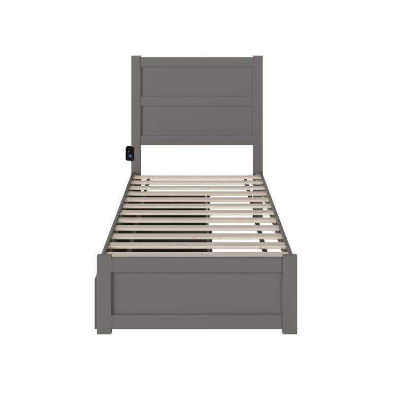 Twin Bed with Drawers - Grey Platform Bed Frame, Modern Style, Storage Bed, Easy Assembly