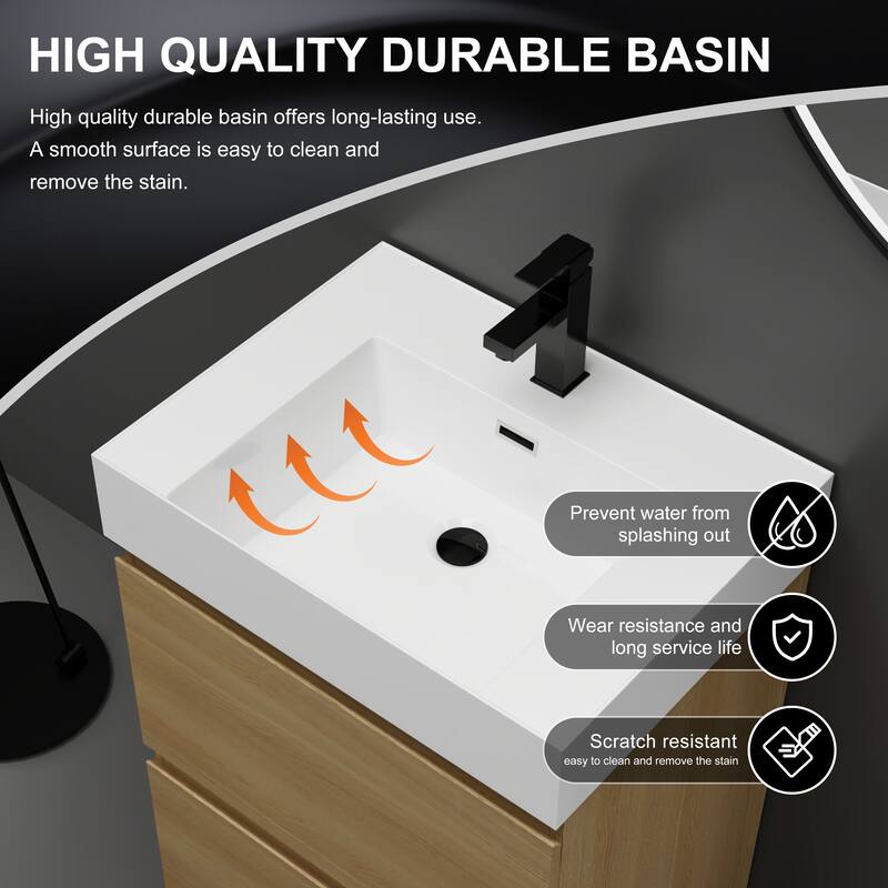 GDFStudio - Lecce Modern Freestanding Bathroom Vanity Set with Resin Sink, 2 Soft Close Drawers & Antirust Hardware