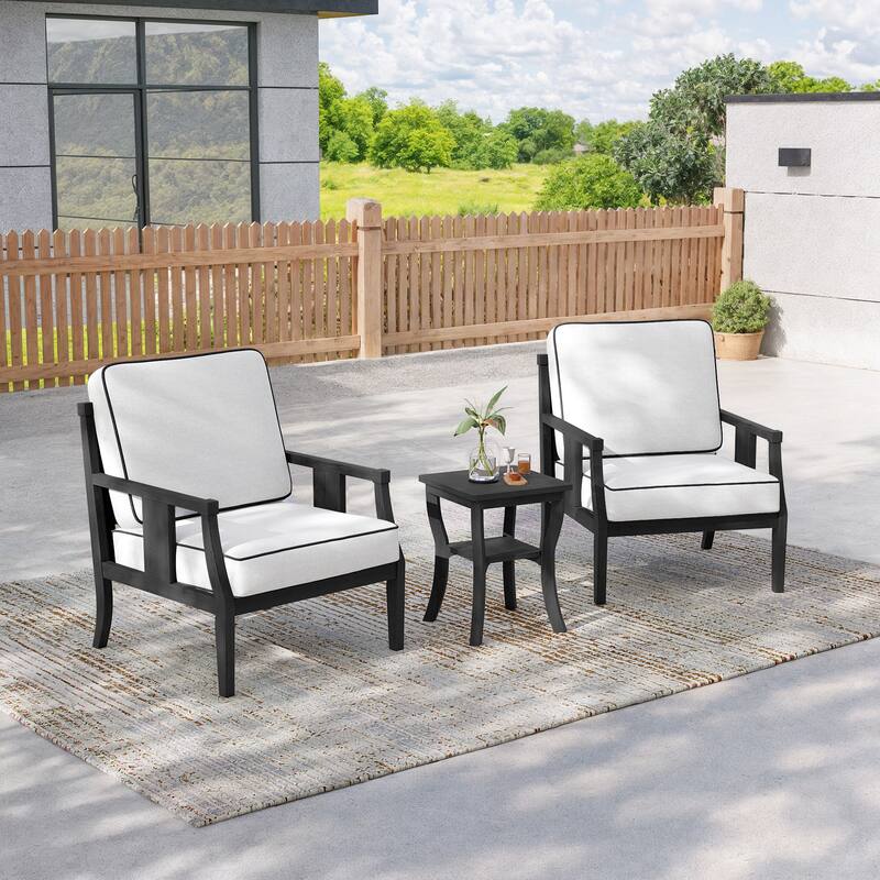 3-Piece Solid Teak Outdoor Patio Furniture Set Armchairs & Storage Table