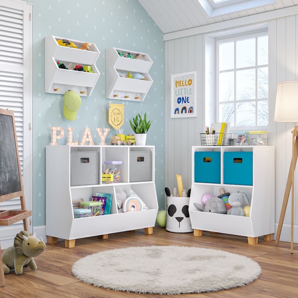RiverRidge Kids Catch-All 35in Toy Storage Organizer with 3 Cubbies and 2 Storage Compartments - White with Optional Bins
