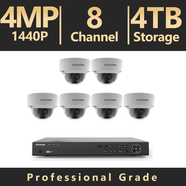 LaView 8 Channel UHD 4K IP NVR with (6) 4MP Dome Cameras and a 4TB HDD