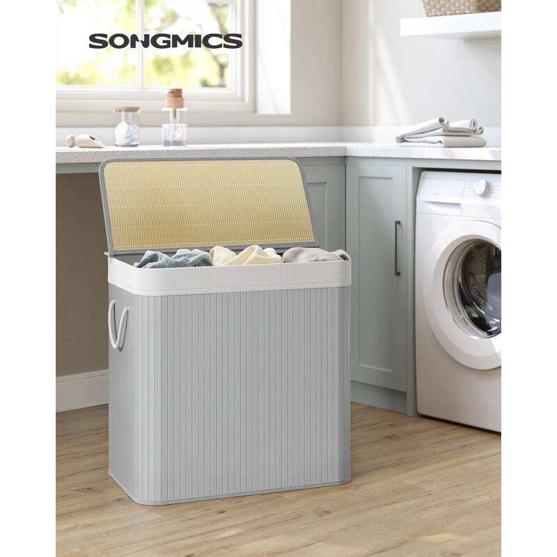 Laundry Hamper, 39.6 Gallons (150L),3-Section Laundry Basket, Laundry Hamper with Lid, Bamboo,Removable & Machine Washable Liner