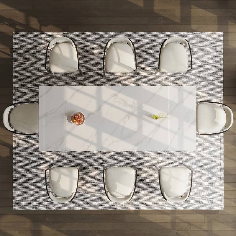 94.48 Inch Modern Minimalist 9 - Piece Extendable Sintered Stone Top Double Pedestal Dining Set