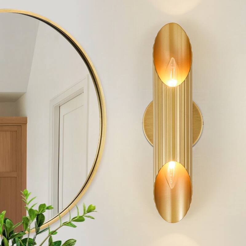 Rennnsan 15.5 in. 2-Light Farmhouse Vintage Cylinder Linear Bathroom Vanity Light - Vintage Gold
