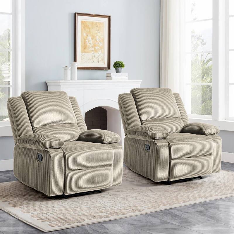 2 Piece Modern Corduroy Upholstery Push Back Manual Recliner Chair - Oatmeal