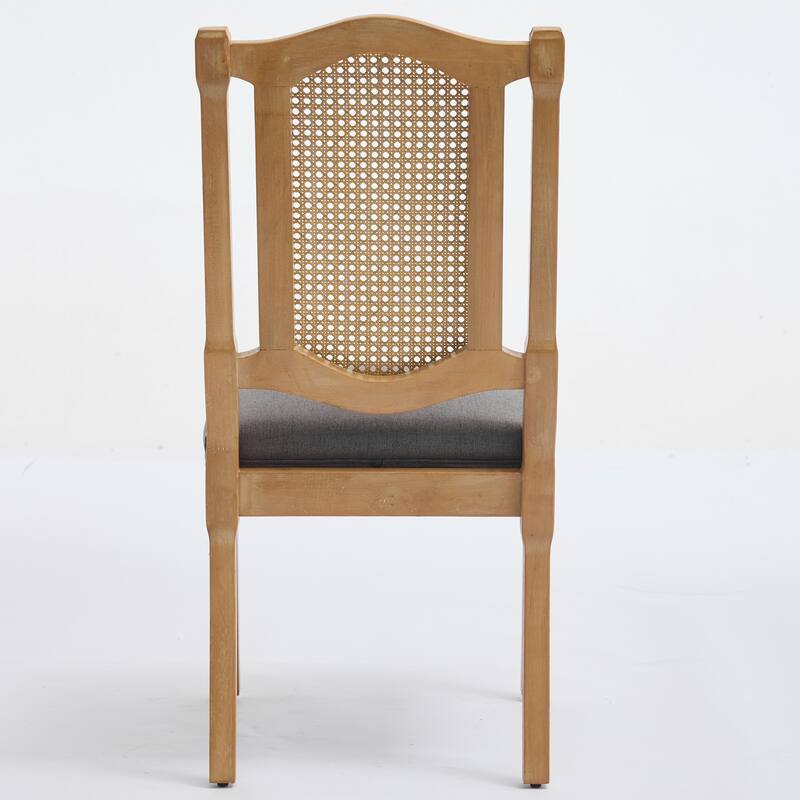 Solid Wood Dining Chair with Rattan Back and Cushioned Seat