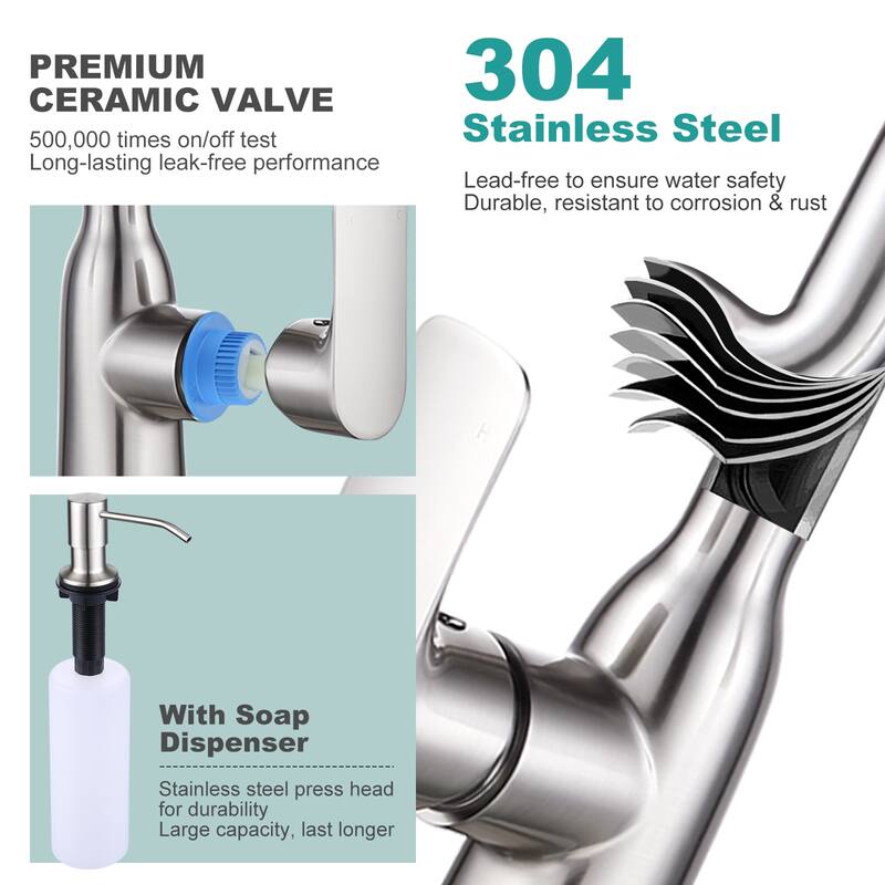 WOWOW Pull-Down Sprayer Kitchen Faucet with Soap Dispenser