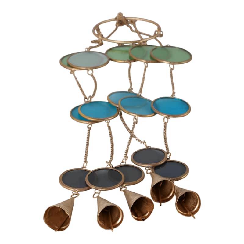 Metal Glass Discs Hanging Chime for Home and Garden Decor - 37" Gold - 5.5" x 5.5" x 37"