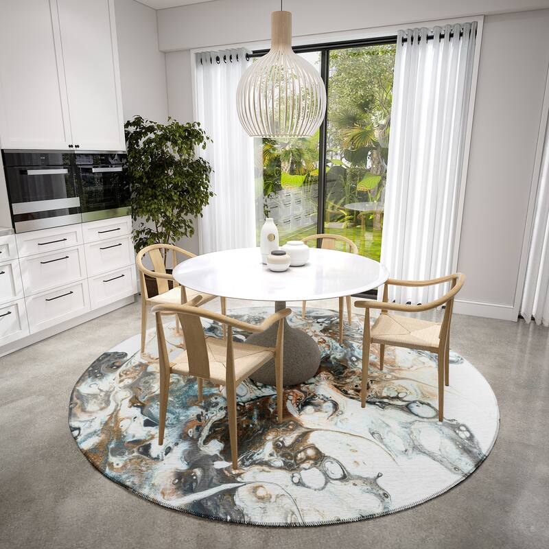 Indoor/ Outdoor Addison Karina Abstract Washable Area Rug - 8' x 8' - Smoke