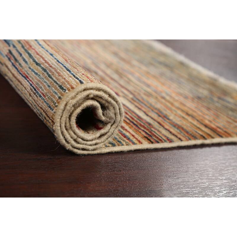 Striped Gabbeh Kashkoli Contemporary Area Rug Hand-knotted Wool Carpet - 2'8" x 3'11"