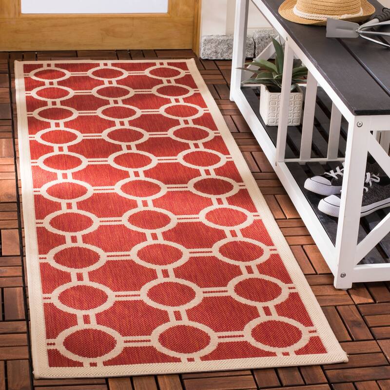 SAFAVIEH Courtyard Sweta Indoor/ Outdoor Waterproof Patio Backyard Rug - 2'3" x 6'7" Runner - Red/Bone