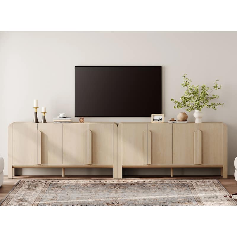 WAMPAT Modern TV Stand For Tvs Up To 120 Inch, 2 In 1 Wood Entertainment Center TV Console With Doors And Adjustable Shelves - Light Oak