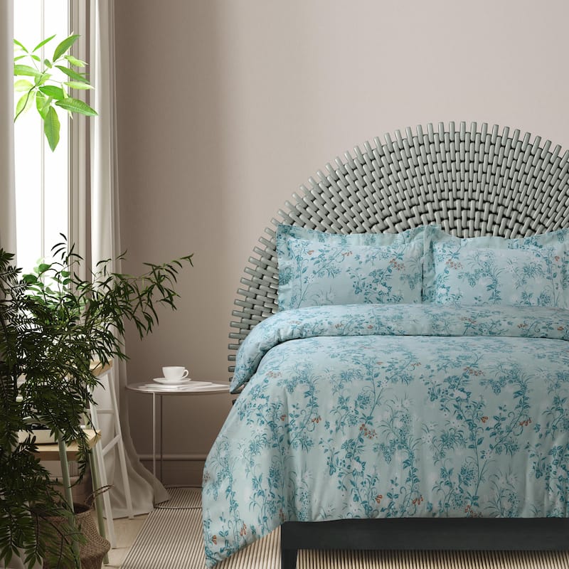 170-GSM Cozy Cotton Flannel Printed Oversized Duvet Cover Set - Katy Green - King
