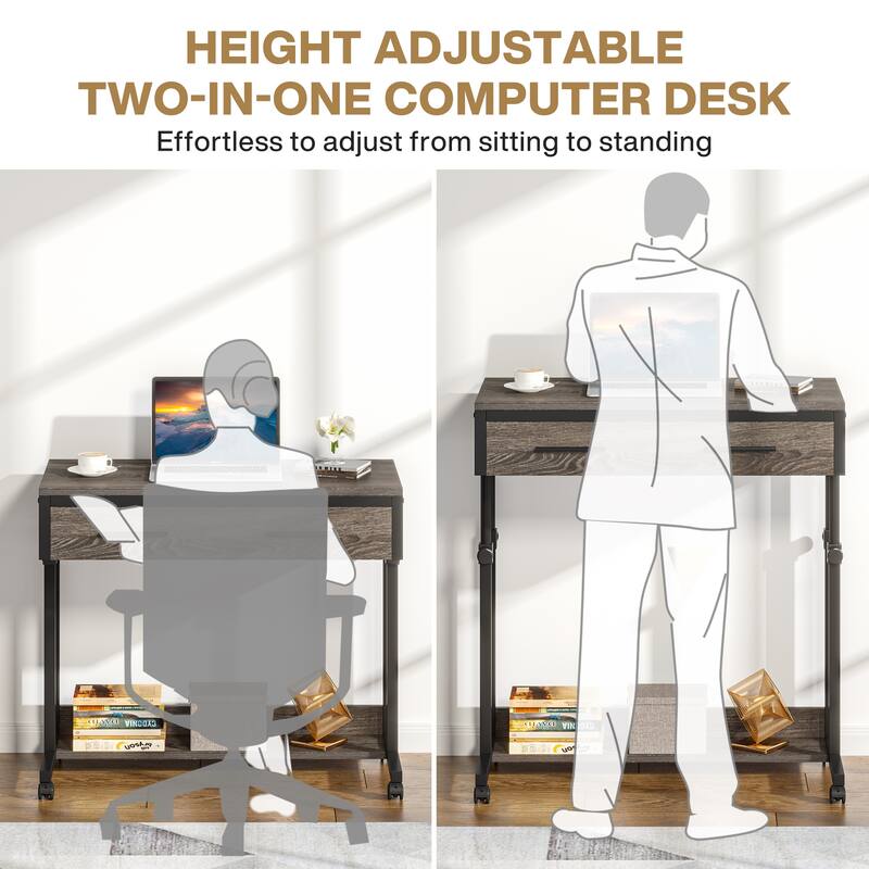 Adjustable C Table Portable Desk with Drawers and Wheels, Mobile Couch Desk
