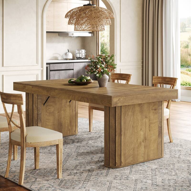 Farmhouse Dining Table, Rustic Rectangular Kitchen Table for Dining Room and Kitchen, Brown - N/A