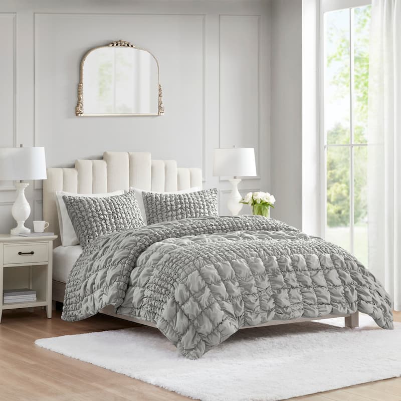Madison Park Liliana 3 Piece Stripe Ruched Comforter Set