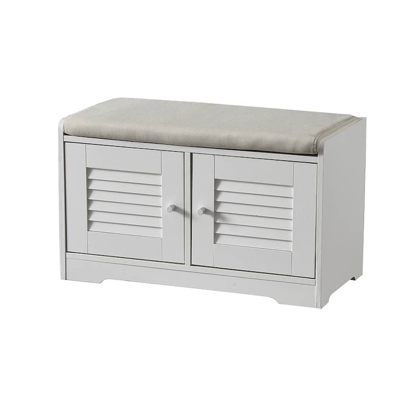 28.74" Shoe Storage Bench with 2 Door Cabinet, Entryway Bench with White Shoe Storage, Shoe Bench with Cushion