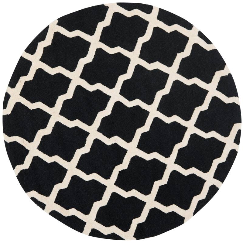 SAFAVIEH Handmade Cambridge Eirny Moroccan Trellis Wool Rug - 4' Round - Black/Ivory