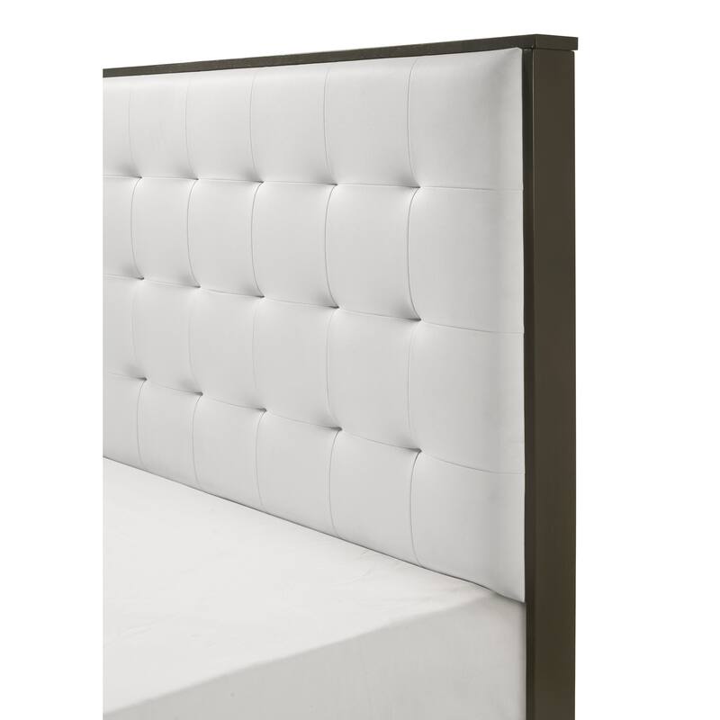 1pc Contemporary Upholstered Queen Size Panel Bed Button Tufted Headboard Wooden Bedroom Furniture White Cream Gray