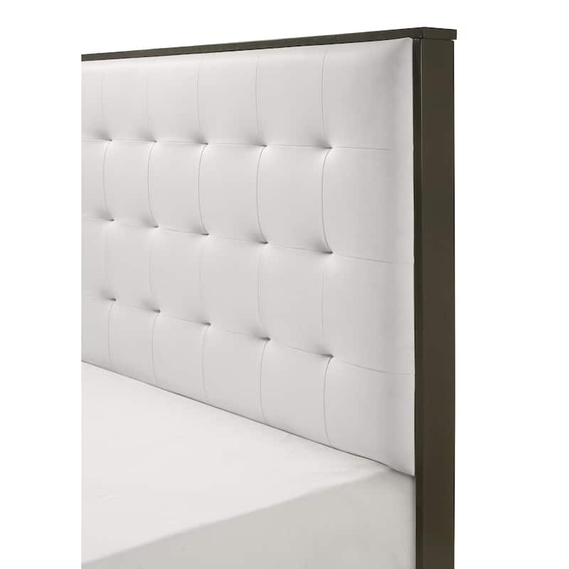 Queen Size Upholstered Panel Bed with Button Tufted Headboard and Contemporary Design