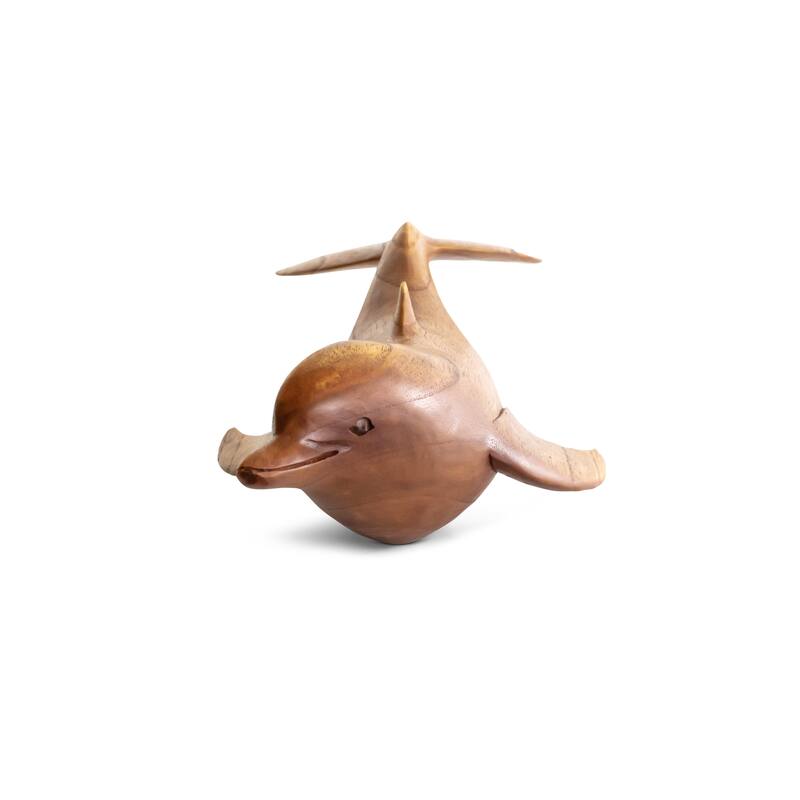 Wooden Hand Carved Swimming Dolphin Statue Sculpture Wood Decorative Home Decor Figurine Handcrafted Handmade Seaside Tropica