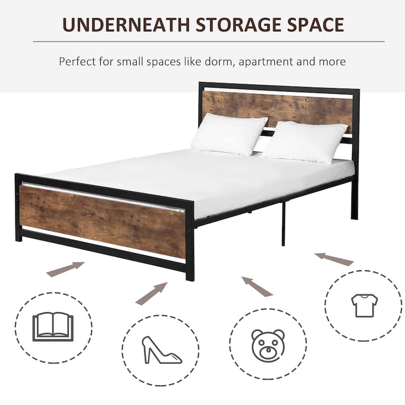 Metal Platform Bed with Strong Slats, Headboard, and Footboard