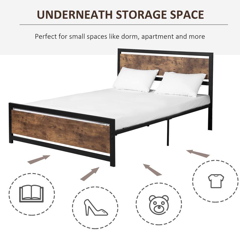 Queen Metal Bed Frame with Headboard & Footboard