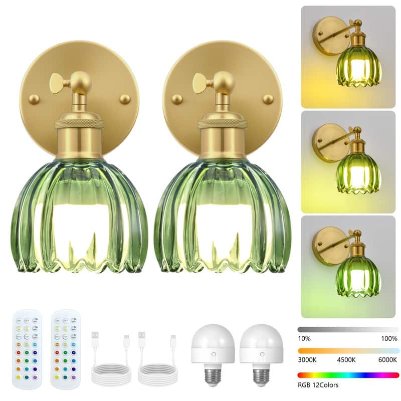 Adjustable Vintage Wall Sconce with Amber Tulip Glass Brass Fixture with Switch Ideal for Bedroom Hallway or Entry