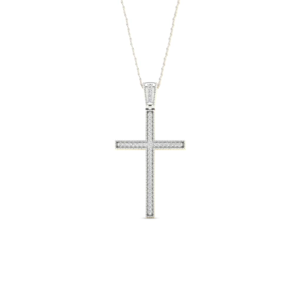 IGI Certified 1/6ct TDW Diamond Cross Pendant Necklace in 10K White Gold for Women