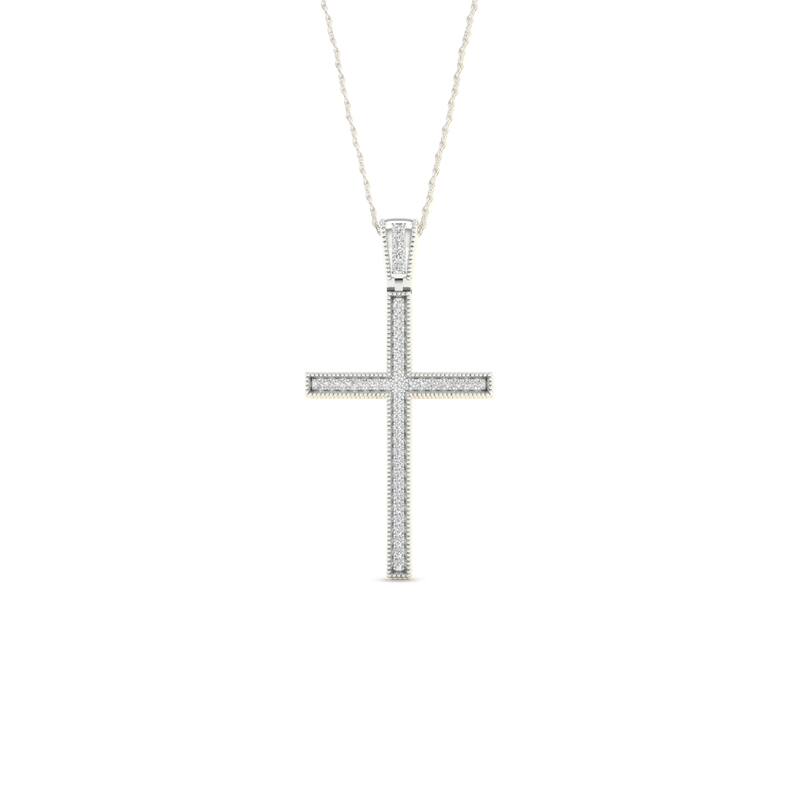 IGI Certified 1/6ct TDW Diamond Cross Pendant Necklace in 10K White Gold for Women