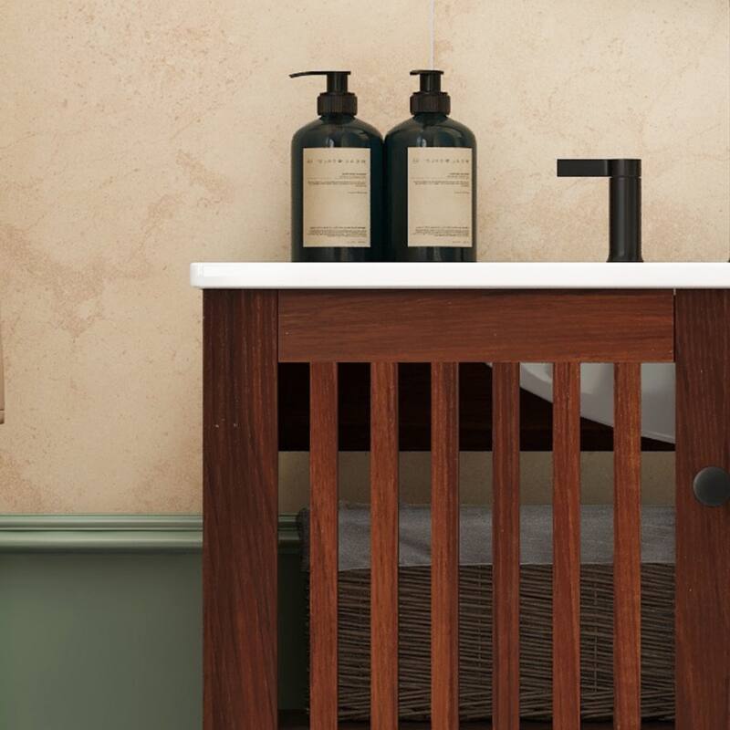 Bathroom Vanity with Sink, Bathroom Storage Cabinet with 2 Soft Close Doors, Bathroom Vanity Cabinet with 4 Iron Legs
