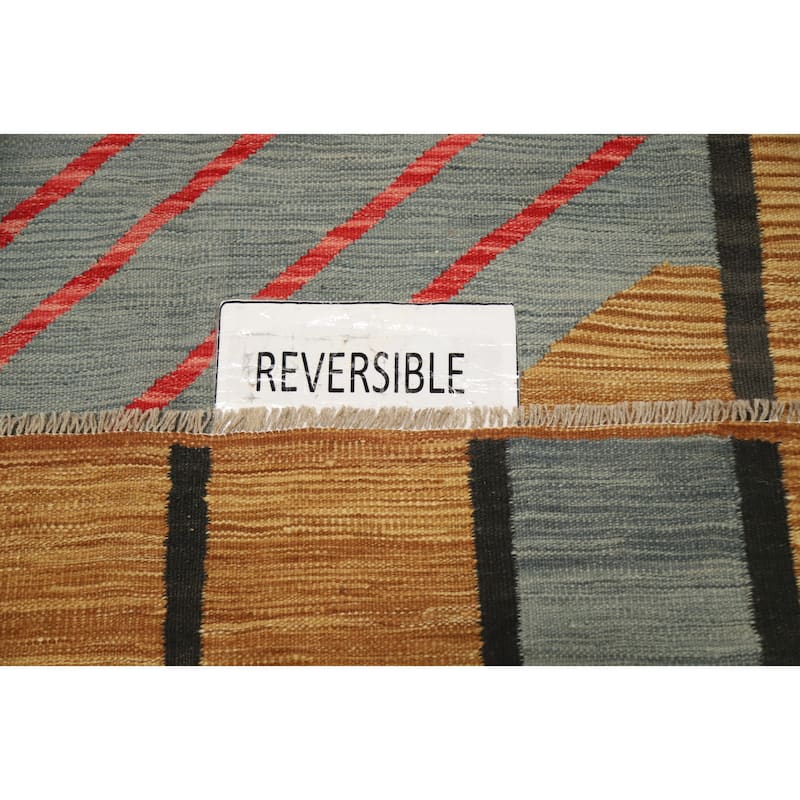 Hand Woven Oriental 100% Wool Carpet Southwestern Modern Multi-Colored Kilim Area Rug - 8' 7'' X 6' 1''