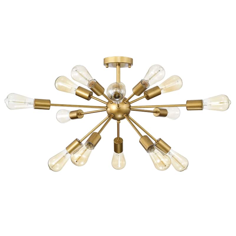 Lorena Sputnik Brushed Brass 15-Light Industrial Flush Mount