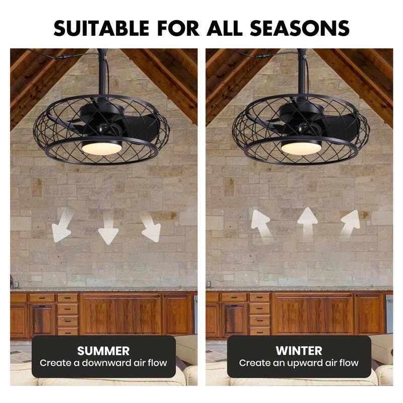 20'' Outdoor Ceiling Fan with Light Remote Control Plug-in Fandelier Dimmable Caged Ceiling Fan for Gazebo Patio Pergola - N/A