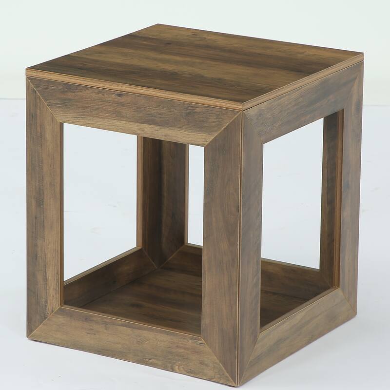 2-Tier Farmhouse End Table with Open Shelf, Wooden Accent Table for Living Room - 1-Piece