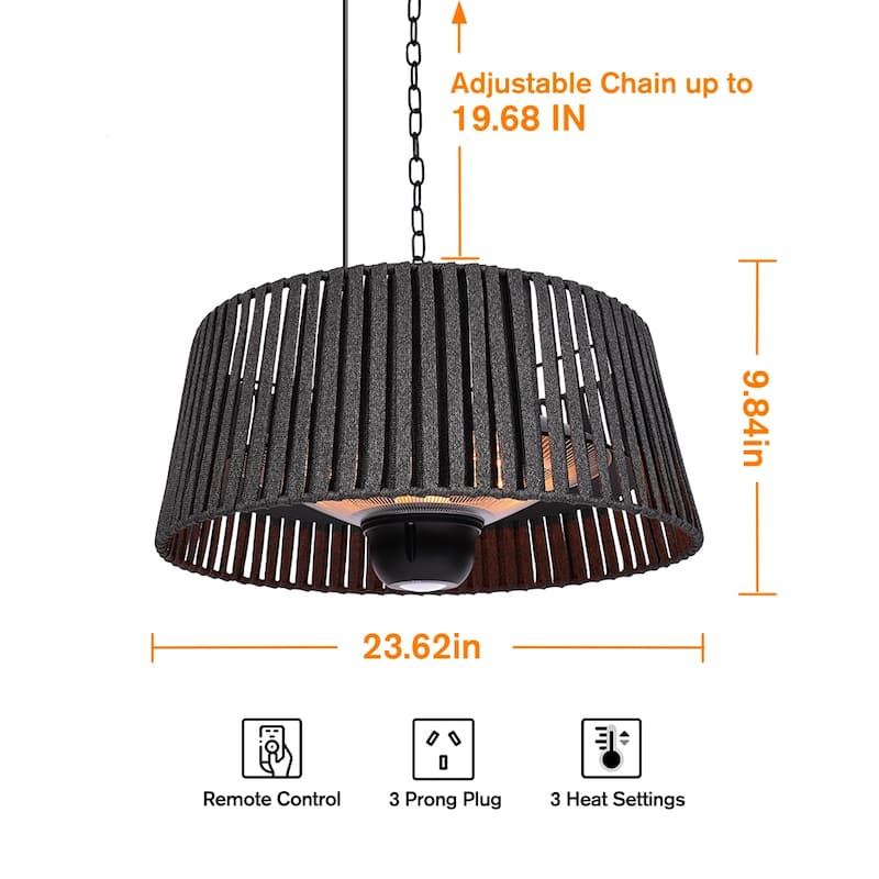 1500W Halogen Ceiling Mount Patio Heater with LED - Remote Control