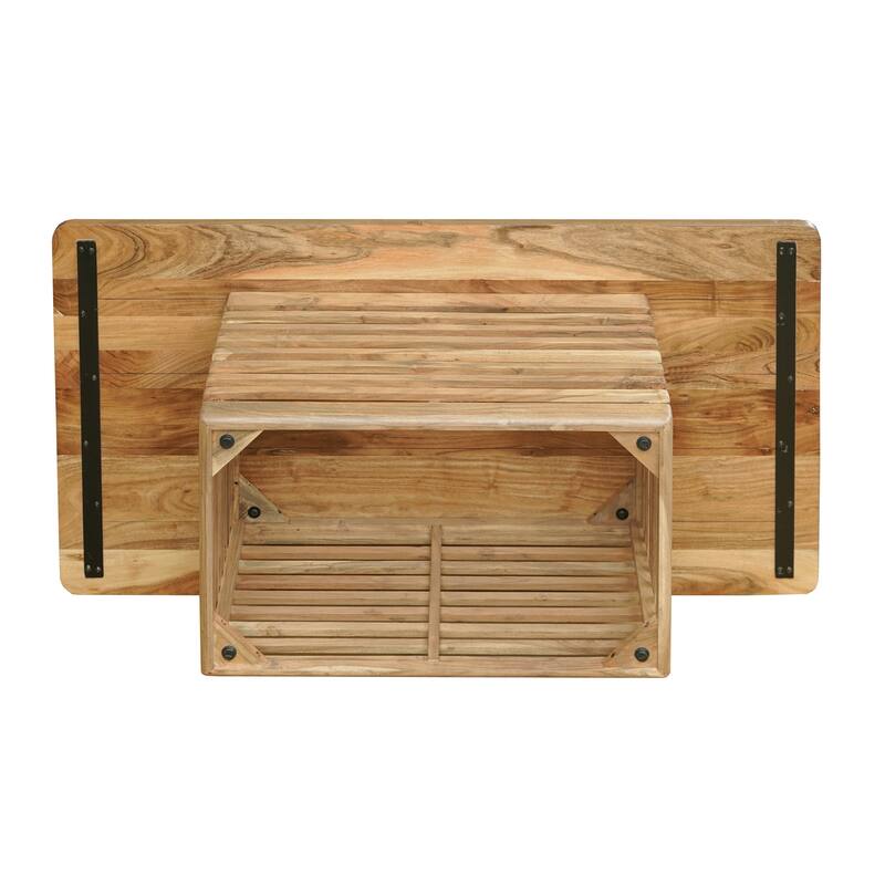 Sevita Round Mango Wood and Marble Modern Coffee Table, 36"W x 36"D x 18"H - 36"W x 36"D x 18"H