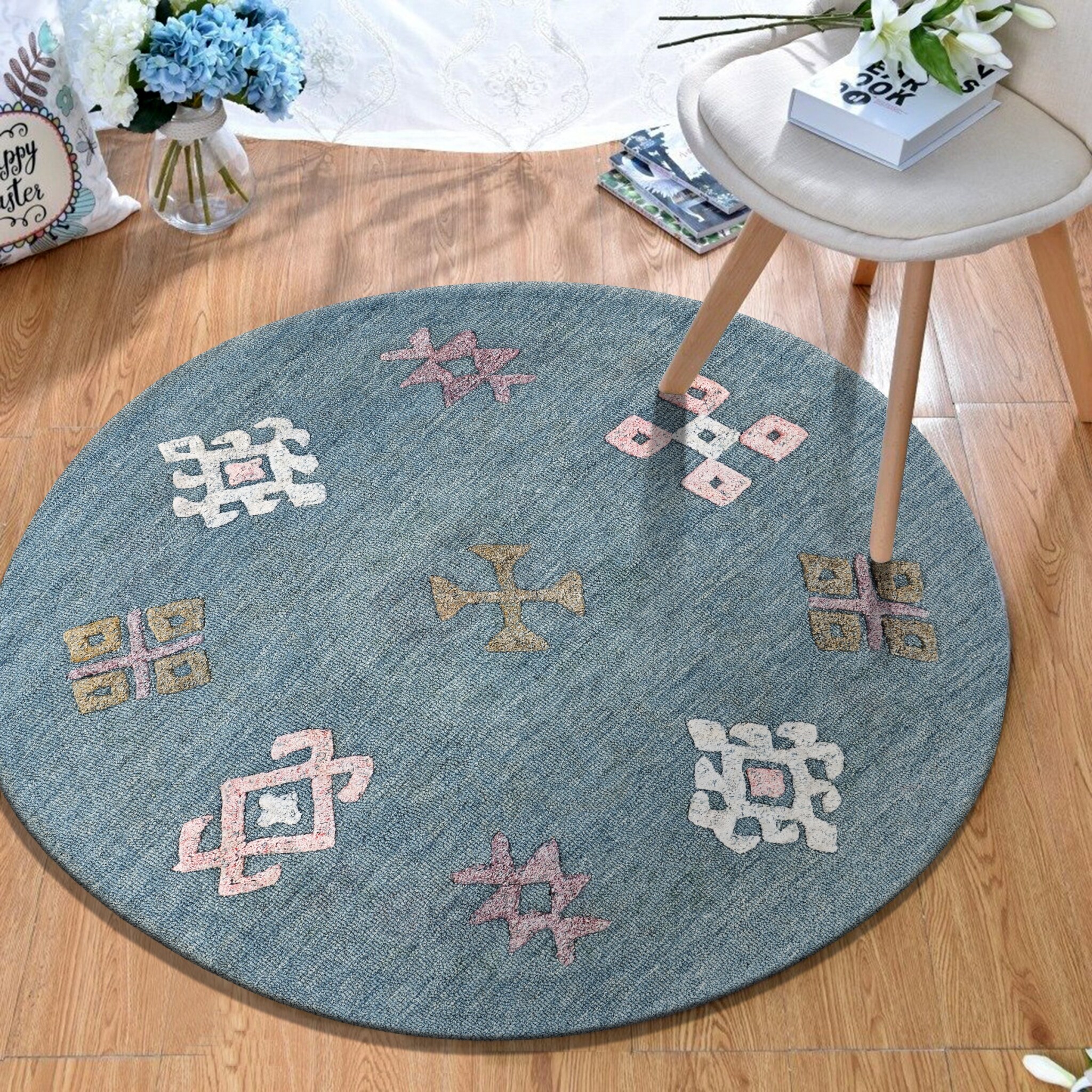 Lr Home Hand Hooked Taupe Geometric Round Rug Lr Home Hand Hooked Taupe Geometric Round Rug