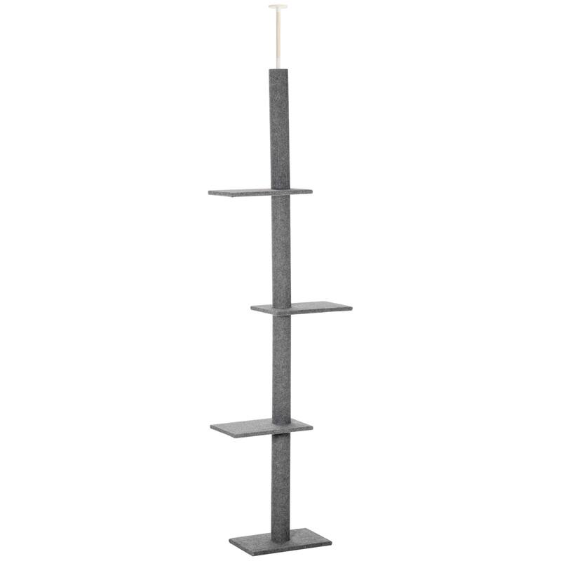 PawHut Floor-to-Ceiling Cat Tree Cat Climbing Tower with Sisal-Covered Scratching Posts Natural - DARK GREY