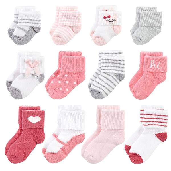 slide 1 of 1, Hudson Baby Infant Girls Grow With Me Socks 12pk, Kitten, 0-24 Months - Kitten Kitten - 0-24 Months
